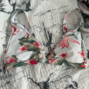 Roxy Tropical Floral Bikini Top - White and Pink